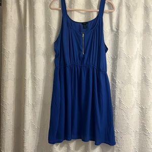 Rue Plus 2x blue sleeveless dress, fit and flare gold zipper front